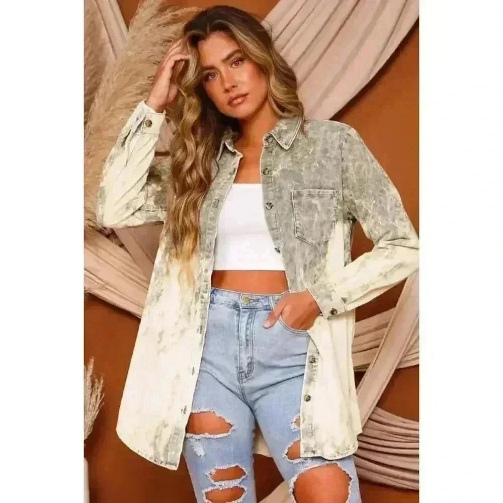 Peach Love Acid Wash Corduroy Shacket Shirt Jacket Cotton Relaxed Fit Size S